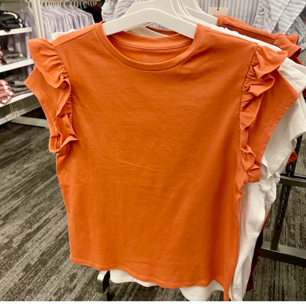 A New Day Coral Top with Ruffle Sleeves